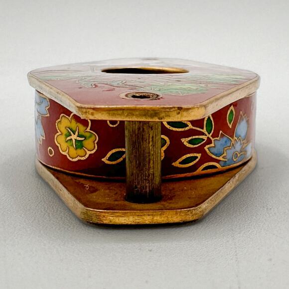 Vintage Brass Cloisonné Magnifier Pendant with Asian Crane Motif - Picture 9 of 13